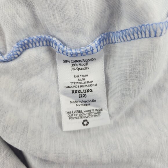 Time and Tru Womens Top Blue White Floral XXXL 22 Short Sleeve Stretch - Picture 7 of 8